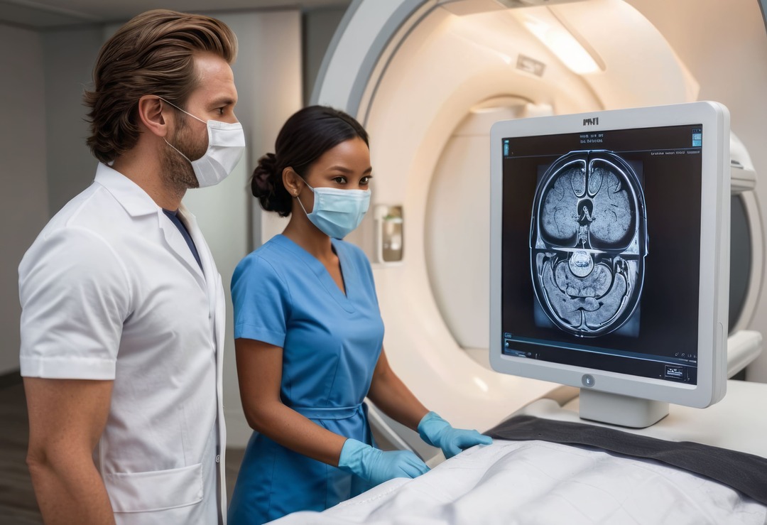 dos fisicos medicos probando la nueva tecnologia de mri