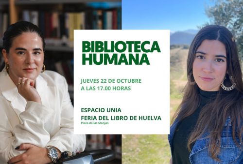 Cartel de Biblioteca Humana con Anabel Domínguez y May Ayamonte