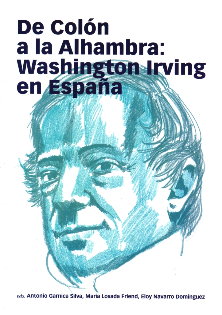 Ilustración de cubierta, imagen del rostro de Washington Irving en tonos azul-celeste.