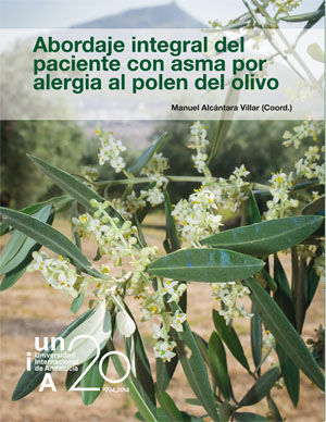 Ilustración de cubierta con el paisaje de olivar, con un primer plano de rama de olivo